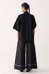 Three_Black Cotton, Poplin Applique Collared Floral Patch Fringe Shirt _Online_at_Aza_Fashions
