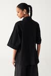 Shop_Three_Black Cotton, Poplin Applique Collared Floral Patch Fringe Shirt _Online_at_Aza_Fashions