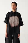 Buy_Three_Black Cotton, Poplin Applique Collared Floral Patch Fringe Shirt _at_Aza_Fashions