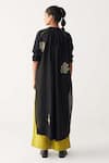 Shop_Three_Black Chanderi Embroidery Floral Gather Neck Shirt Tunic _at_Aza_Fashions