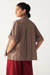 Shop_Three_Brown Poplin Embroidery Collared Floral Patch Fringe Shirt _at_Aza_Fashions