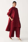 Shop_Three_Red Poplin Mandarin Collar Side Button Tunic _Online_at_Aza_Fashions