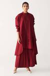 Buy_Three_Red Poplin Mandarin Collar Side Button Tunic _at_Aza_Fashions