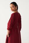 Shop_Three_Red Poplin Round Neck Madder Front Pleat Jacket Tunic _Online_at_Aza_Fashions
