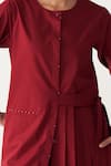 Buy_Three_Red Poplin Round Neck Madder Front Pleat Jacket Tunic 