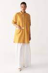 Three_Mustard Collared Yellow Drawstring Shirt _Online_at_Aza_Fashions