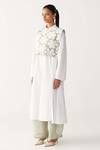 Three_Mint Organza, Poplin Applique Collared Floral Crop Overlay _Online_at_Aza_Fashions