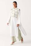 Buy_Three_Mint Organza, Poplin Applique Collared Floral Crop Overlay _at_Aza_Fashions