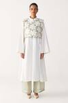 Shop_Three_Mint Organza, Poplin Applique Collared Floral Crop Overlay _Online_at_Aza_Fashions