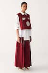 Three_Mauve Poplin Beads, Embroidery Collared Patch Overlay _Online_at_Aza_Fashions