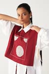 Three_Mauve Poplin Beads, Embroidery Collared Patch Overlay _at_Aza_Fashions