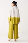 Shop_Three_Ivory Silk Shawl Neck Lime Green Dip-dye Jacket _at_Aza_Fashions