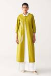 Buy_Three_Green Poplin Embroidery Collared Infinity Jacket _at_Aza_Fashions