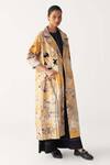 Buy_Three_Multi Color Poplin Applique Collared Painter Print Full Length Jacket _Online_at_Aza_Fashions