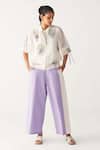 Buy_Three_Ivory Chanderi Embroidery Round Neck Floral Fringe Bomber Jacket _Online_at_Aza_Fashions