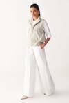 Shop_Three_Beige Handloom Cotton Embroidery High Neck Sleeveless Pocket Bomber _Online_at_Aza_Fashions