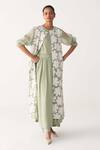 Three_Mint Organza Applique Round Neck Floral Back Yoke Jacket _Online_at_Aza_Fashions