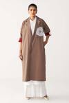 Buy_Three_Brown Poplin Applique Collared Floral Patch Jacket _at_Aza_Fashions