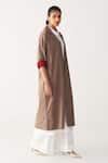 Three_Brown Poplin Applique Collared Floral Patch Jacket _Online_at_Aza_Fashions
