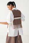 Shop_Three_Brown Poplin Fringe Collared Crop Overlay _at_Aza_Fashions