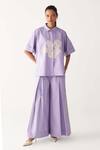 Buy_Three_Lavender Poplin Inverted Box Pleat Flared Pant _at_Aza_Fashions