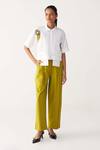 Buy_Three_Green Poplin Lime Three Pleat Trouser _at_Aza_Fashions
