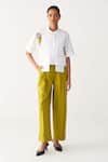 Shop_Three_Green Poplin Lime Three Pleat Trouser _Online_at_Aza_Fashions