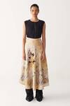 Three_Multi Color Silk, Crepe Embroidery Circular Painter Skirt _Online_at_Aza_Fashions