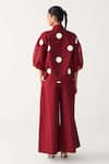Shop_Three_Red Poplin Inverted Box Pleat Pant _at_Aza_Fashions