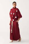 Buy_Three_Red Poplin Inverted Box Pleat Pant _at_Aza_Fashions