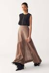 Three_Brown Georgette, Poplin Cedar Sheer Panel Skirt _Online_at_Aza_Fashions