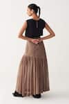 Shop_Three_Brown Georgette, Poplin Cedar Sheer Panel Skirt _at_Aza_Fashions