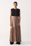 Buy_Three_Brown Georgette, Poplin Cedar Sheer Panel Skirt _Online_at_Aza_Fashions
