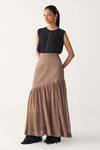 Shop_Three_Brown Georgette, Poplin Cedar Sheer Panel Skirt _Online_at_Aza_Fashions