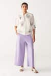 Three_Ivory Chanderi, Poplin Embroidery Round Neck Floral Fringe Bomber Co-ord Set _Online_at_Aza_Fashions