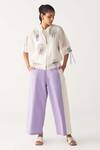 Buy_Three_Ivory Chanderi, Poplin Embroidery Round Neck Floral Fringe Bomber Co-ord Set _at_Aza_Fashions