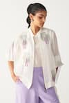 Shop_Three_Ivory Chanderi, Poplin Embroidery Round Neck Floral Fringe Bomber Co-ord Set 