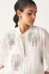 Three_Ivory Chanderi, Poplin Embroidery Round Neck Floral Fringe Bomber Co-ord Set _Online