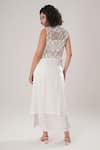 Shop_Atbw_White Modal, Satin Applique, Pearls Open Neck Sleeveless Trench Jacket _at_Aza_Fashions
