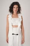 Shop_Atbw_White Modal, Satin Applique, Pearls Open Neck Sleeveless Trench Jacket _Online_at_Aza_Fashions