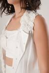 Buy_Atbw_White Modal, Satin Applique, Pearls Open Neck Sleeveless Trench Jacket 