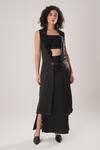 Buy_Atbw_Black Modal, Satin Embroidery, Pearls Open Neck Sleeveless Trench Jacket _at_Aza_Fashions