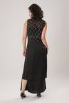 Shop_Atbw_Black Modal, Satin Embroidery, Pearls Open Neck Sleeveless Trench Jacket _at_Aza_Fashions
