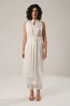 Buy_Atbw_White Modal Pearls, Fabric Flowers Mandarin High-slit Satin Kurta With Belt _at_Aza_Fashions