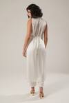 Shop_Atbw_White Modal Pearls, Fabric Flowers Mandarin High-slit Satin Kurta With Belt _at_Aza_Fashions