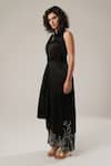 Buy_Atbw_Black Modal, Satin Pearls, Fabric Flowers Mandarin Collar, High-slit Kurta _Online_at_Aza_Fashions