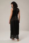 Shop_Atbw_Black Modal, Satin Pearls, Fabric Flowers Mandarin Collar, High-slit Kurta _at_Aza_Fashions