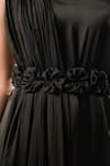 Atbw_Black Modal, Satin Pearls, Fabric Flowers Mandarin Collar, High-slit Kurta _at_Aza_Fashions