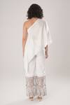 Shop_Atbw_White Modal, Satin Embroidery, Pearls Off-shoulder Asymmetric Top _at_Aza_Fashions