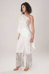 Shop_Atbw_White Modal, Satin Embroidery, Pearls Off-shoulder Asymmetric Top _Online_at_Aza_Fashions